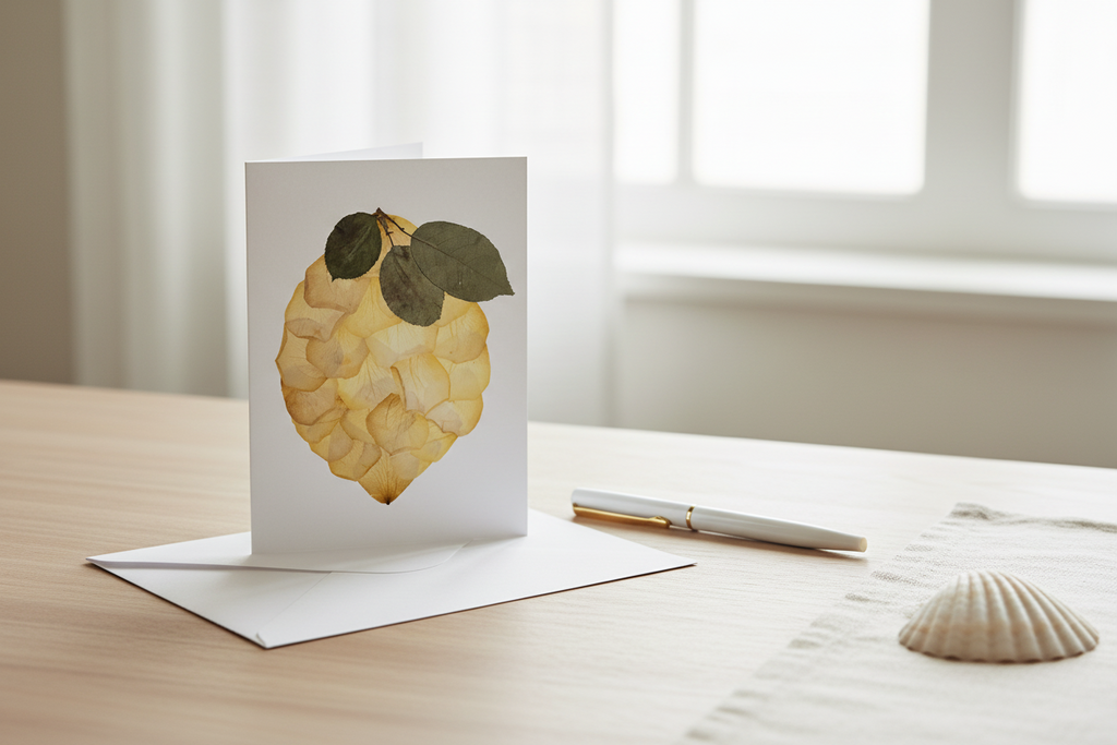 Greeting card with a lemon design on a white background