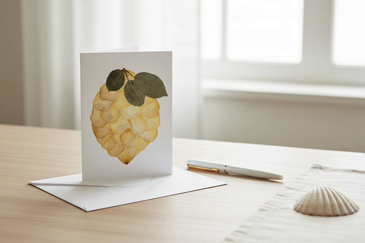Greeting card with a lemon design on a white background