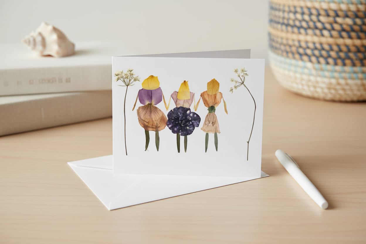 Greeting card with floral design on a white background
