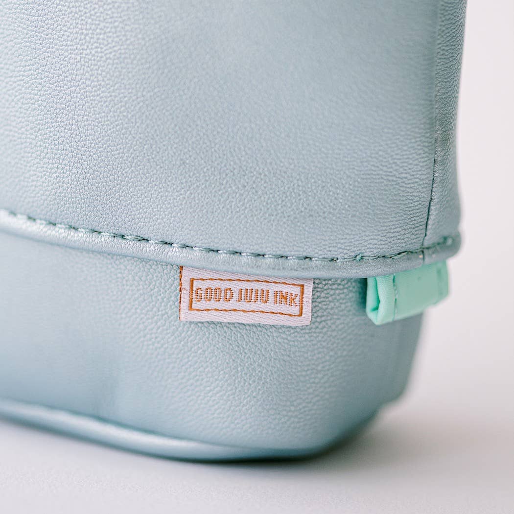 Luxe Standing Pencil Pouch - Metallic Blue Sky