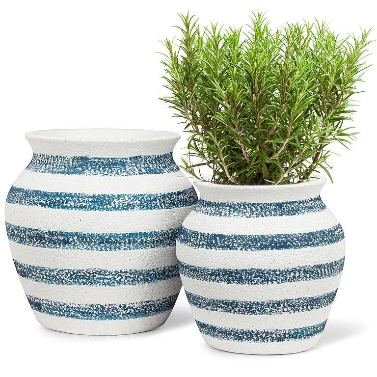 Small Striped Urn Planter-White Blue-7"H