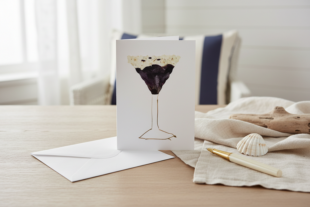 Pressed flower  of a espresso martini on a white background
