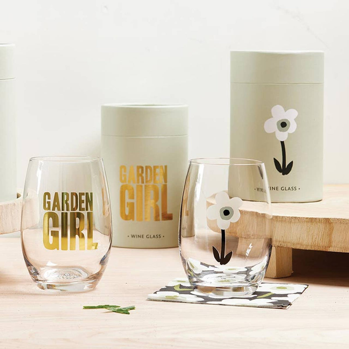 Stemless Wine Glass - Garden Girl