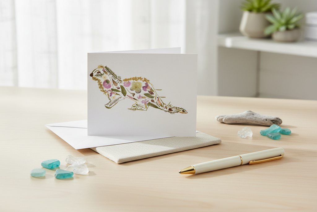 Greeting card with a decorative otter design on a white background