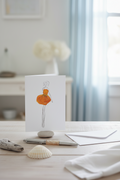 Greeting card with a stylized pressed flowers of a dress on a white background