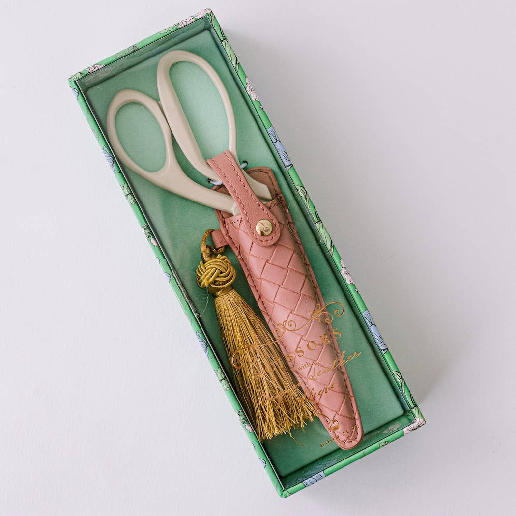 Ivory and Gold Heirloom Scissors with Case - Petunia Pink