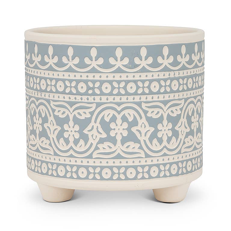 Lg Blue Stencil Planter-6"H