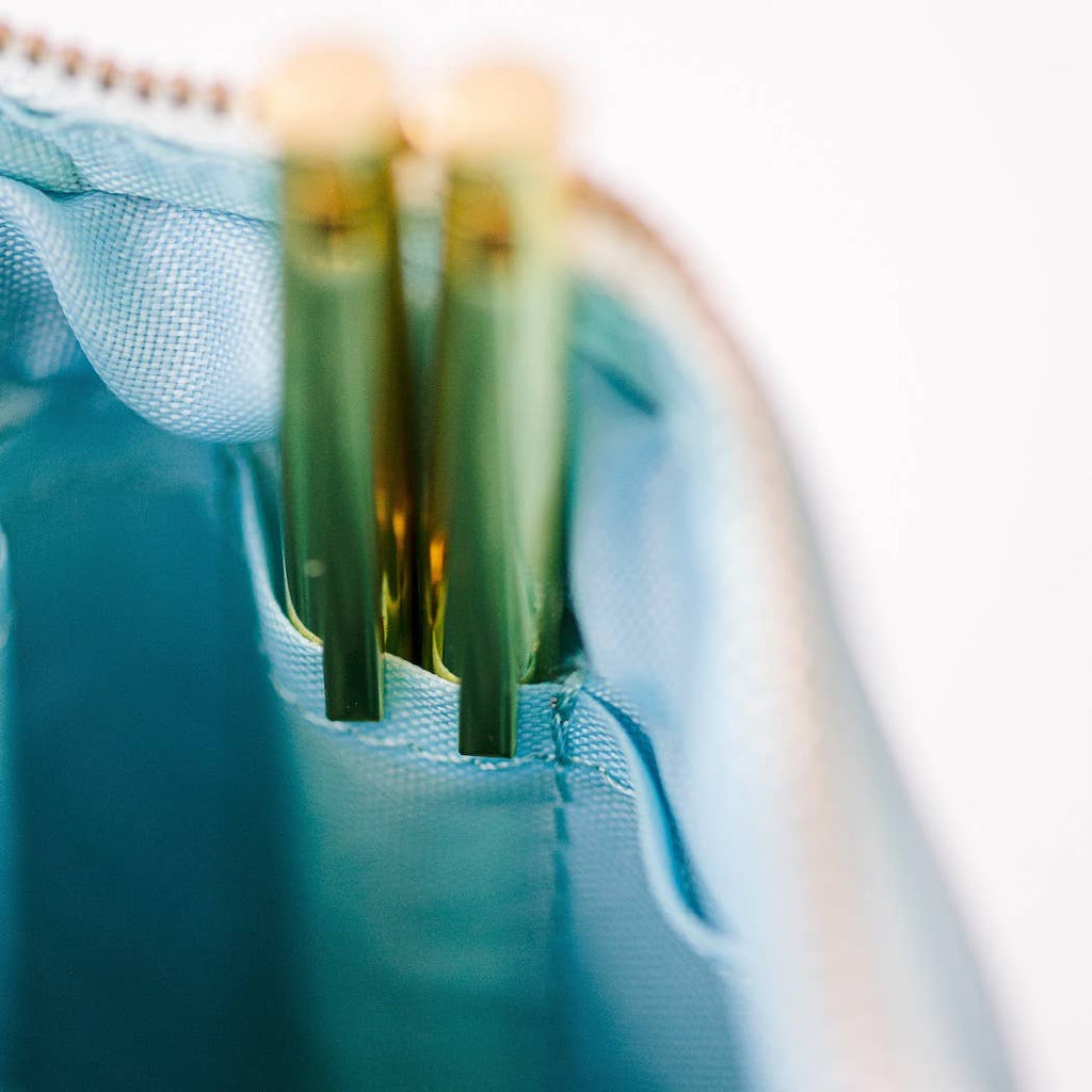 Luxe Standing Pencil Pouch - Metallic Blue Sky