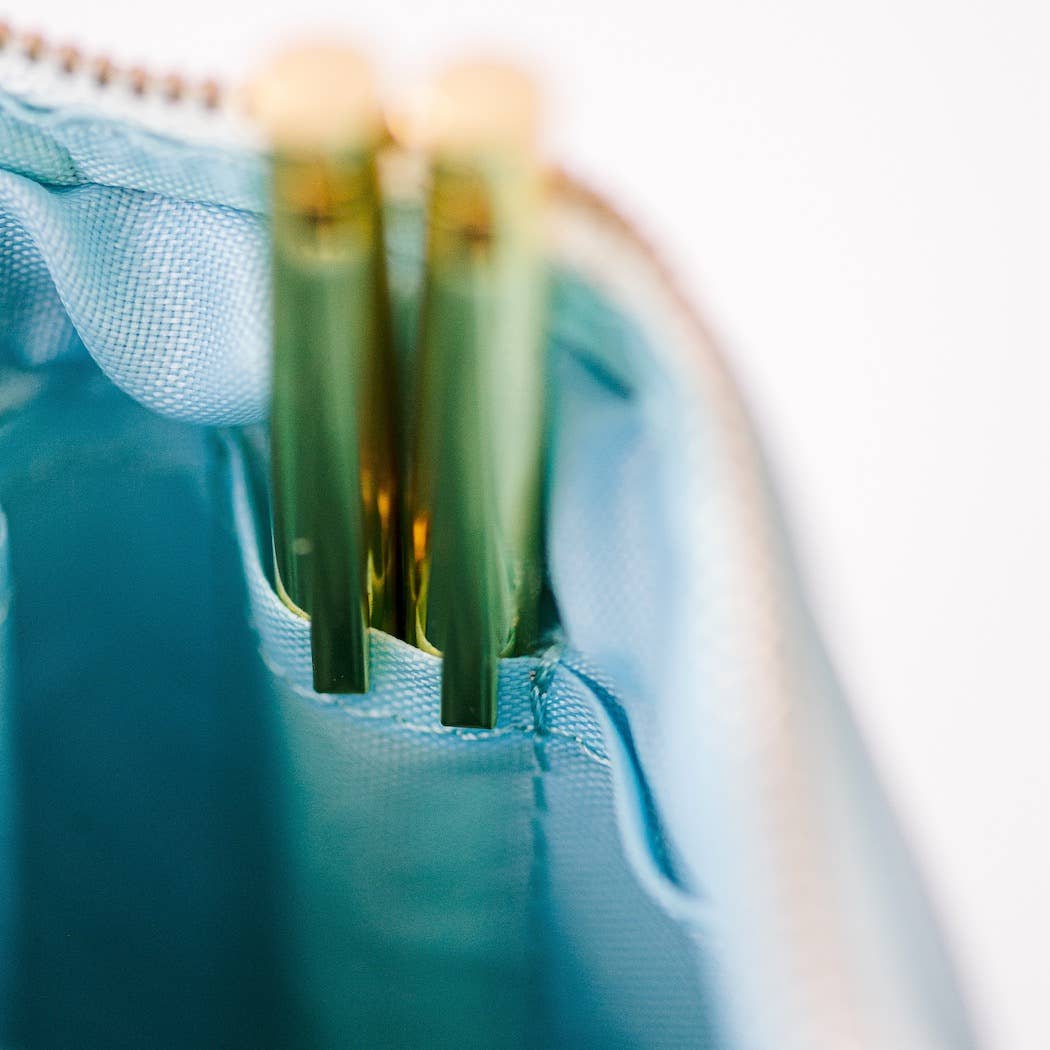 Luxe Standing Pencil Pouch - Metallic Blue Sky