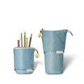 Luxe Standing Pencil Pouch - Metallic Blue Sky