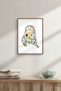 Framed artwork of a floral porcupine on a white background