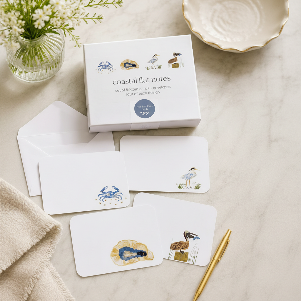 Coastal Flat Note Cards – Set of 16 Stationery Cards