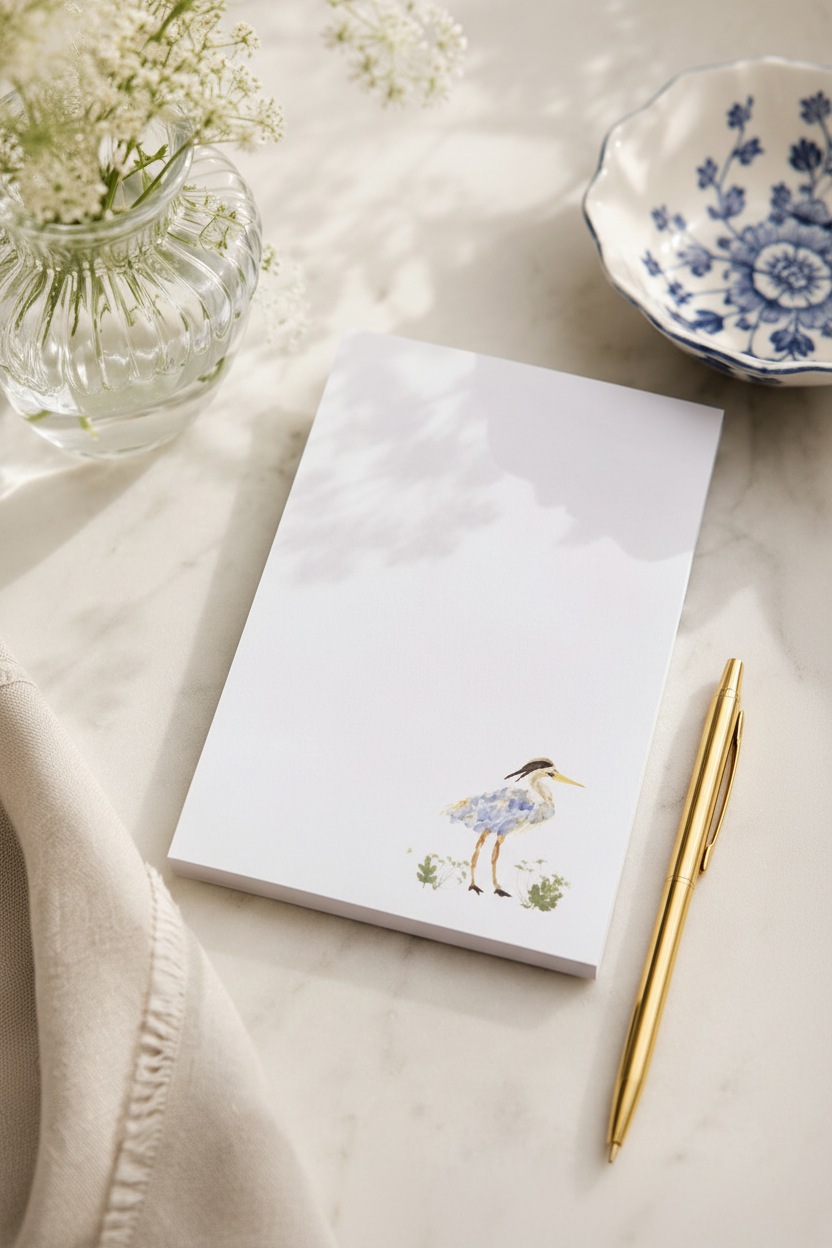 Blue Heron Mini Notepad – 50-Page Tear-Off Notepad