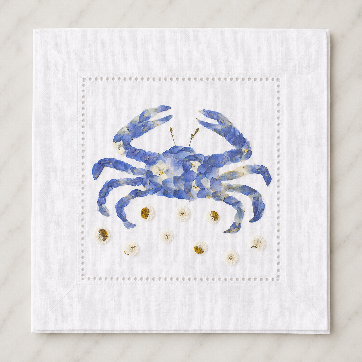 Blue Crab Cocktail Hemstitch Napkins