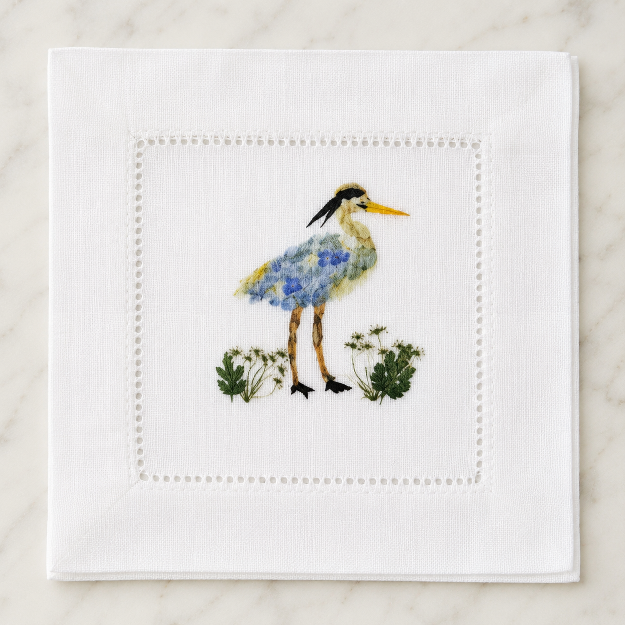 Blue Heron Cocktail Hemstitch Napkins