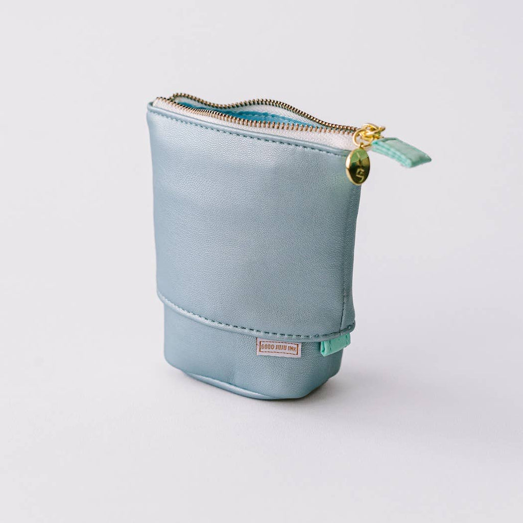 Luxe Standing Pencil Pouch - Metallic Blue Sky