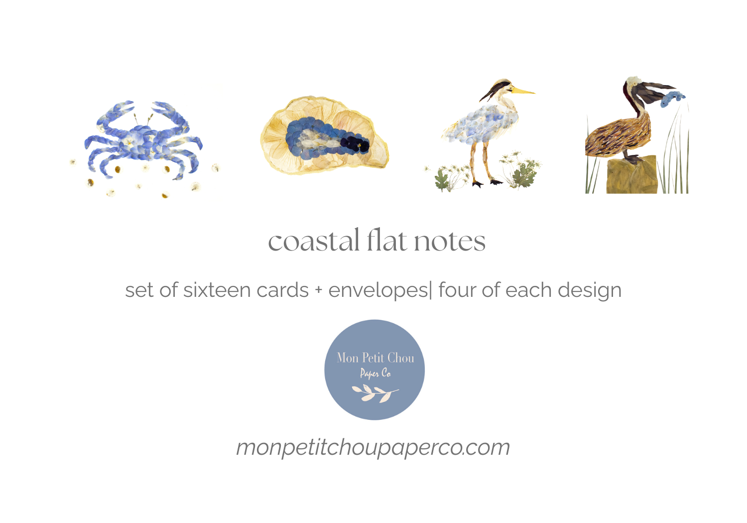 Coastal Flat Note Cards – Set of 16 Stationery Cards