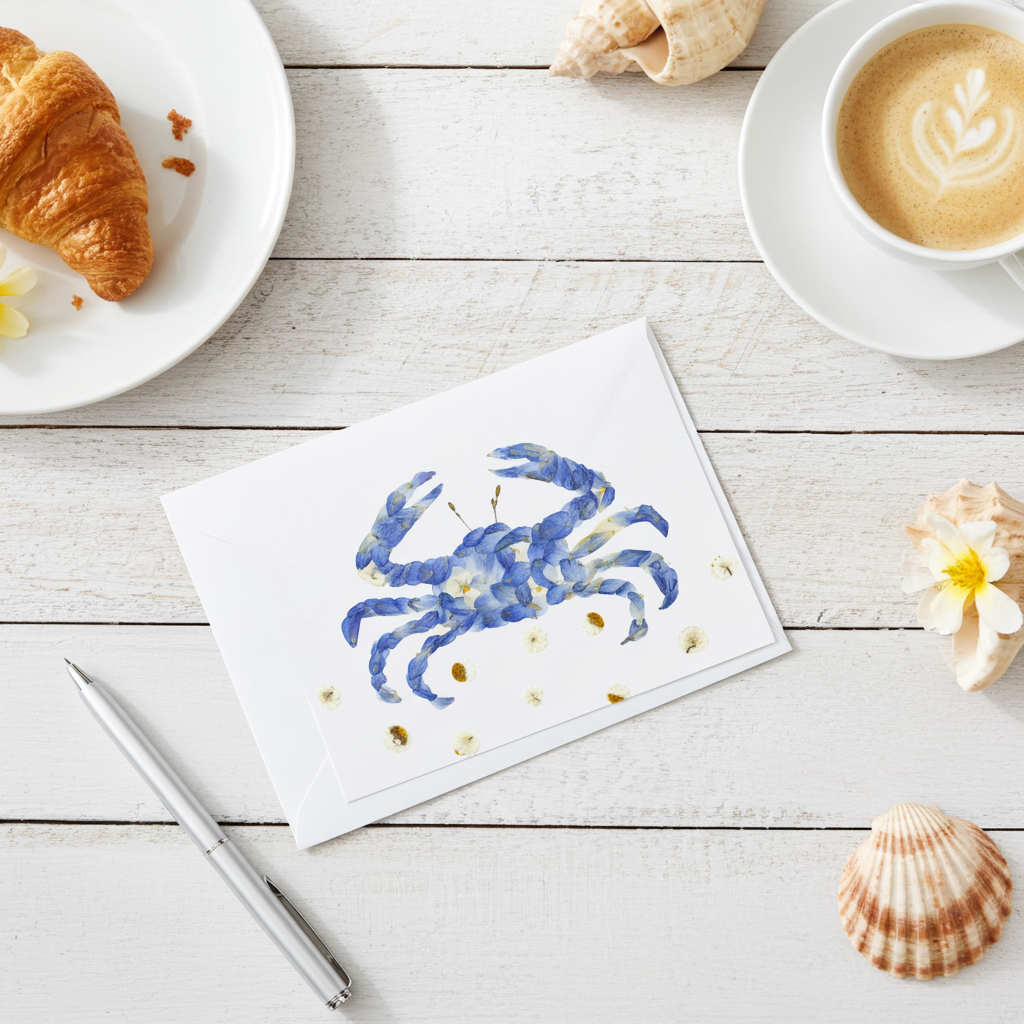 Blue Crab Folded Notecards – Set of 6 Coastal Stationery